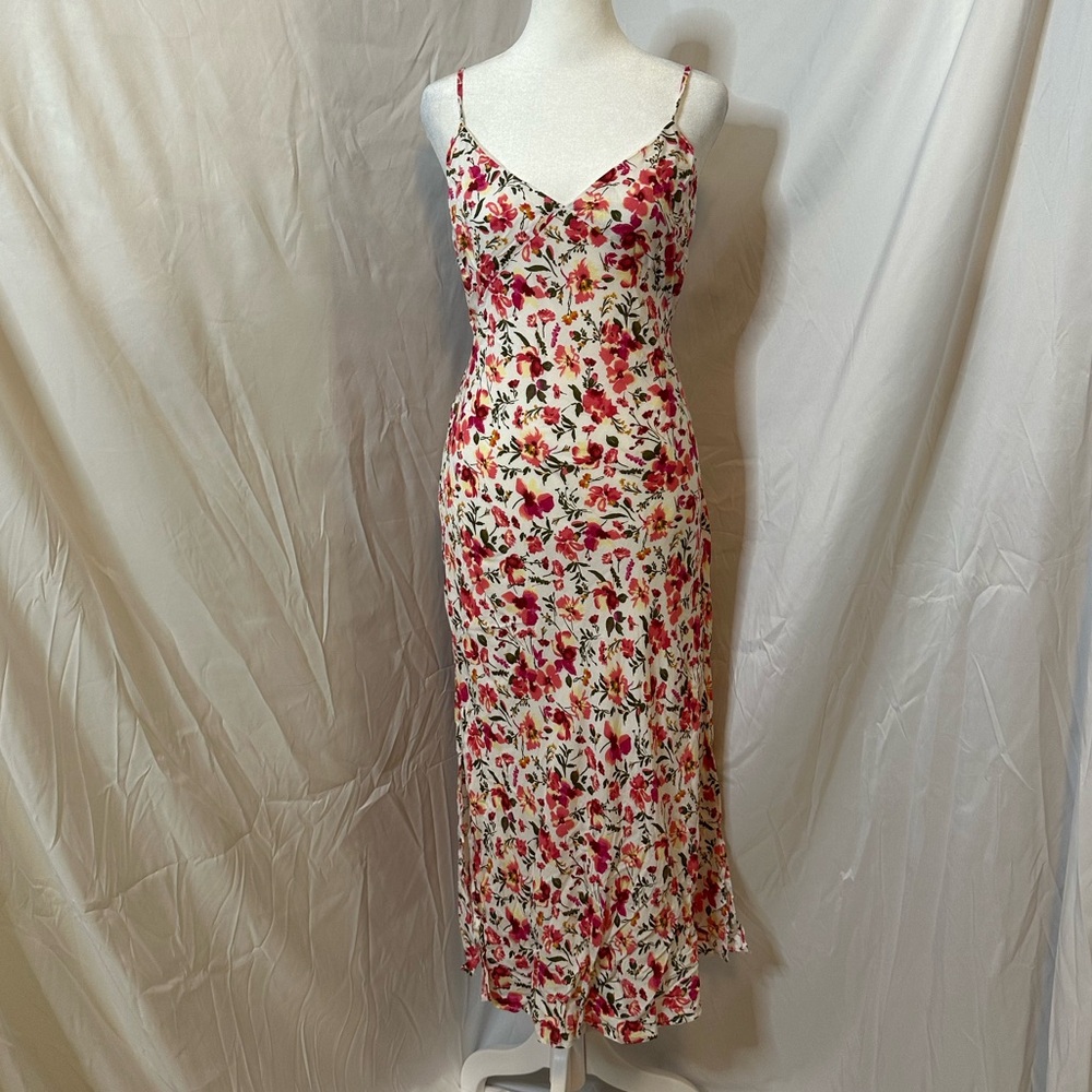Elegant Floral Midi Dress with Spaghetti Straps